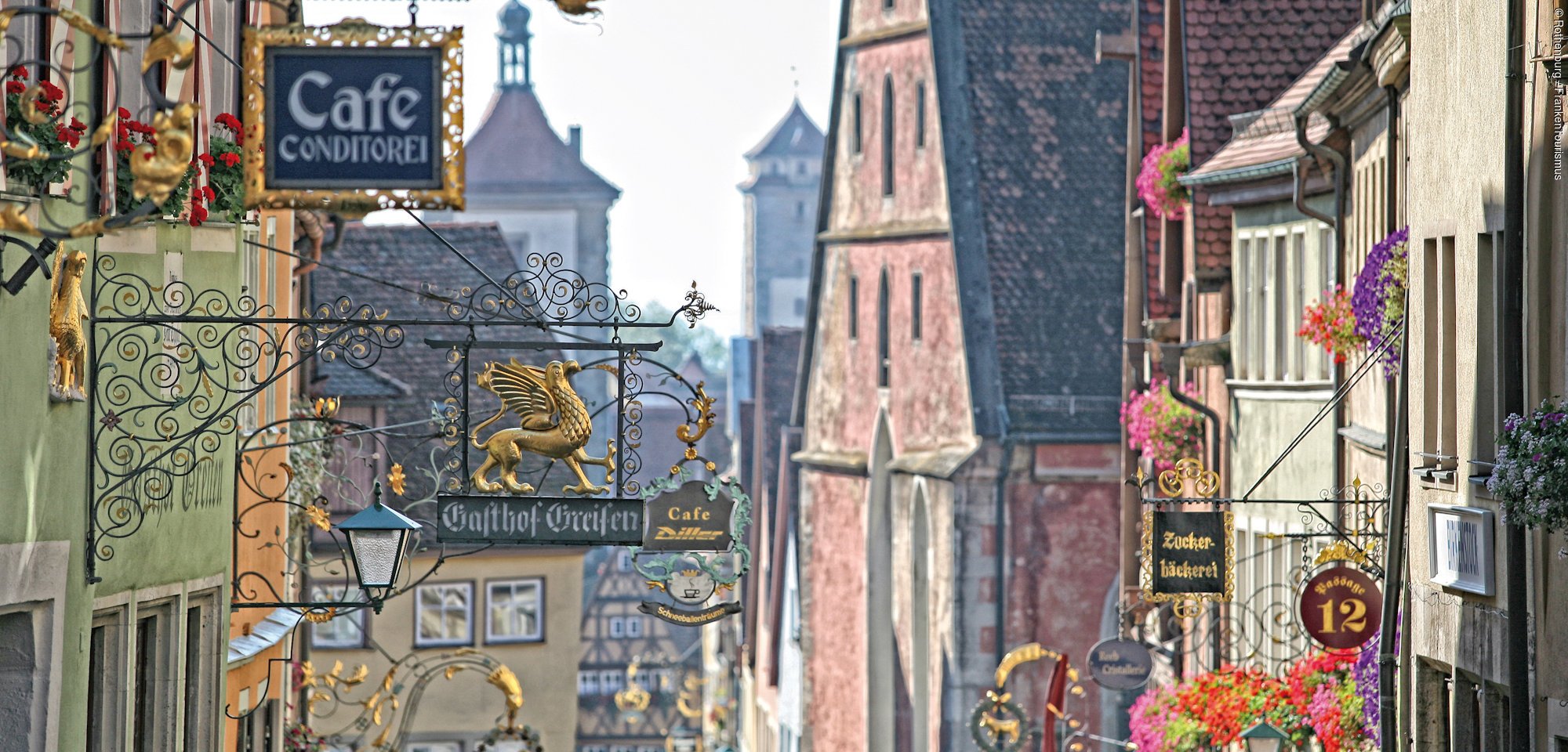 Häuserzeile der Schmiedgasse (Rothenburg ob der Tauber, Romantisches Franken)